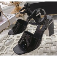 Chanel Heel 7.5cm Patent Leather Sandals Black 2023