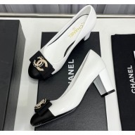 Chanel Heel 6cm Chain Crystal and Pearl CC Logo Pumps Leather White 2023
