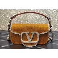 Valentino Crystals Embroidered VLogo Signature Loco Small Shoulder Bag Yellow
