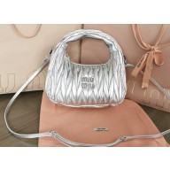 Miu Miu Wander matelassé nappa leather mini hobo bag 5BC125 Silver
