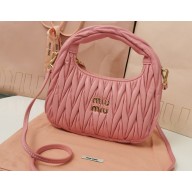 Miu Miu Wander matelassé nappa leather mini hobo bag 5BC125 Pink