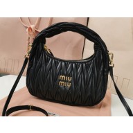 Miu Miu Wander matelassé nappa leather mini hobo bag 5BC125 Black
