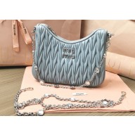 Miu Miu Matelassé nappa leather shoulder bag 5BH211 Blue