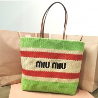 Miu Miu Raffia and cotton tote bag 5BG228 02