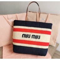 Miu Miu Raffia and cotton tote bag 5BG228 01