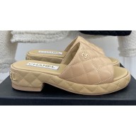 Chanel Heel 3cm Quilting Logo Mules Beige 2023