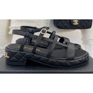 Chanel Heel 3cm Quilting Logo Sandals Black 2023