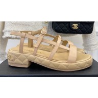 Chanel Heel 3cm Quilting Logo Sandals Beige 2023