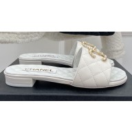 Chanel Heel 2cm Quilting Chain CC Logo Mules White 2023
