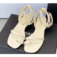 Chanel Pearls Calfskin Sandals G39600 White 2023