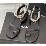 Chanel Pearls Calfskin Sandals G39600 Black 2023