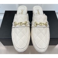 Chanel Horsebit CC Logo Mules Quilting White 2023