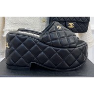 Chanel Heel 7.5cm Platform Quilting Logo Mules Black 2023