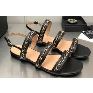 Chanel Chain Lambskin Flat Sandals Black 2023