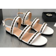 Chanel Chain Lambskin Flat Sandals White 2023