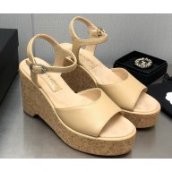 Chanel Heel 8cm Platform Sandal Leather Beige 2023