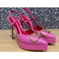 Valentino Heel 10.3cm Platform 2cm VLogo Signature Slingback Pumps Leather Pink 2023