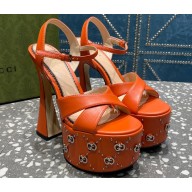 Gucci Heel 15.5cm Platform 6cm Interlocking G studs Sandals 719843 Orange 2023
