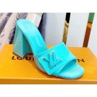 Louis Vuitton Heel 8.5cm Shake Mules in Patent calf leather Turquoise Green 2023