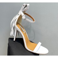 Aquazzura Heel 9.5cm Whip-It Fringe Leather Sandals White 2023