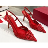 Valentino Heel 8.5cm VLogo Signature Slingback Pumps Hole Red 2023
