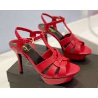 Saint Laurent Heel 10.3cm Platform 2.5cm Tribute Sandals in Smooth Leather 315490 Red