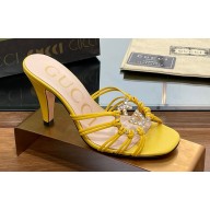 Gucci Heel 9cm Slide Sandals Yellow with crystals Interlocking G 2023