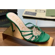 Gucci Heel 9cm Slide Sandals Green with crystals Interlocking G 2023