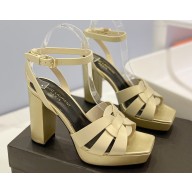 Saint Laurent Heel 10cm Platform 2cm Tribute Sandals in Smooth Leather Beige