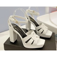 Saint Laurent Heel 10cm Platform 2cm Tribute Sandals in Smooth Leather White
