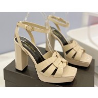 Saint Laurent Heel 10cm Platform 2cm Tribute Sandals in Patent Leather Beige