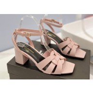Saint Laurent Heel 6.5cm Tribute Sandals in Smooth Leather Pink