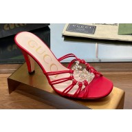Gucci Heel 9cm Slide Sandals Red with crystals Interlocking G 2023