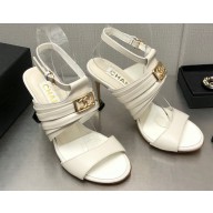 Chanel Heel CC Logo Sandals Leather White 2023