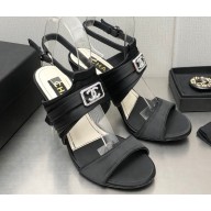 Chanel Heel CC Logo Sandals Grosgrain Black 2023