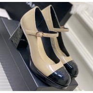 Chanel Heel Patent Leather Pumps Beige 2023