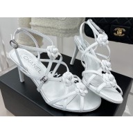 Chanel Heel 7cm CC Logo and Camellia Sandals White 2023