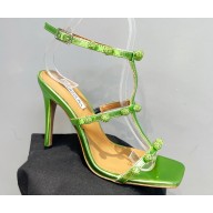 Aquazzura Heel 9.5cm Cha Cha Cha Crystal Sandals Metallic Green 2023