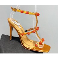 Aquazzura Heel 9.5cm Cha Cha Cha Crystal Sandals Metallic Yellow 2023