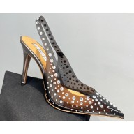 Aquazzura Heel 10.5cm PVC Starburst Crystal Slingback Pumps Black 2023