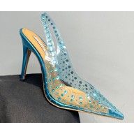 Aquazzura Heel 10.5cm PVC Starburst Crystal Slingback Pumps Blue 2023