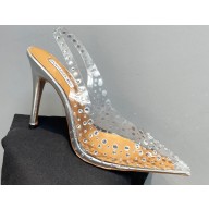 Aquazzura Heel 10.5cm PVC Starburst Crystal Slingback Pumps Silver 2023