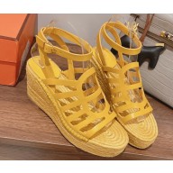 Hermes Heel 8.5cm Platform 5cm Catalya Wedge Espadrilles Yellow 2023