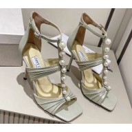 Jimmy Choo Heel 10cm Aura caged satin Sandals Gray with Pearls 2023