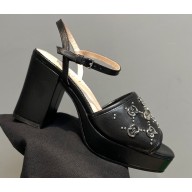Gucci Heel 8.5cm Platform 2.5cm Interlocking G studs Sandals 719844 Black 2023