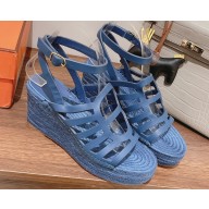 Hermes Heel 8.5cm Platform 5cm Catalya Wedge Espadrilles Blue 2023