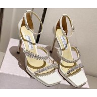Jimmy Choo Heel 10cm Bing Sandals White with Crystal Straps 2023