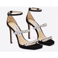 Jimmy Choo Heel 10cm Bing Sandals Black with Crystal Straps 2023