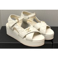 Chanel Heel 5cm CC Logo Sandals G39918 Leather White 2023