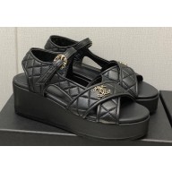 Chanel Heel 5cm CC Logo Sandals G39918 Leather Black 2023